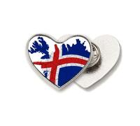 Map Iceland Flag Pattern Heart Metal Pin Brooch Clip Love