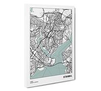 Map Istanbul Turkey Canvas Print | Gallery Wrapped 30mm Frame Wall Art | 30x20 inches | Ready to Hang | Modern Maps Picture | Living Room Bedroom Lounge Office