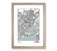 Map Istanbul Turkey Framed Print | A2 Oak Framed Wall Art | Ready to Hang | Modern Map Picture | Living Room Bedroom Lounge Office