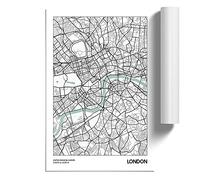 Map London Uk | Unframed Wall Art Print | Ready to Frame Poster | Modern Home Decor Picture | Artwork for Living Room, Bedroom, Kitchen or Office | A2 (42x59.4 cm)