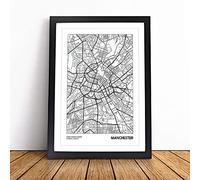 Map Manchester Uk Framed Wall Art Print A1 Black | Ready to Hang, Satin Fine Art Paper, Fade-Resistant Inks, Acrylic Glazing, Securely Packaged, Made in the UK