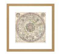 Map Mariette 1696 Celestial Ptolemaic Chart 8X8 Inch Square Wooden Framed Wall Art Print Picture with Mount Artery8 Light Oak One Size