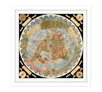 Map Monte 1587 Composite World Pictorial Chart Square Wooden Framed Wall Art Print Picture 16X16 Inch