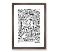 Map Moscow Russia Framed Print | A2 Walnut Framed Wall Art | Ready to Hang | Modern Map Picture | Living Room Bedroom Lounge Office