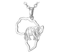 Map Necklace For Women,Africa Map Pendant Necklace Engraved Elephant Animal Pendant Classic Jewelry Lady Hip Hop present For Couples Birthday Wedding