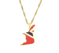 Map Necklace,Map Pendant Necklace,Shape Country Flag Enamel Lapel Pin,Flag Stainless Steel Gold Plated Patriotic Jewelry Adjustable Chain Accessories Gifts (For Trinidad)