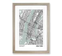Map New York USA Framed Print | A2 Oak Framed Wall Art | Ready to Hang | Modern Flag Picture | Living Room Bedroom Lounge Office