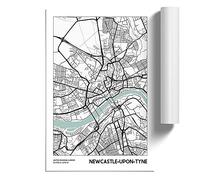Map Newcastle-Upon-Tyne Uk | Unframed Wall Art Print | Ready to Frame Poster | Modern Home Decor Picture | Artwork for Living Room, Bedroom, Kitchen or Office | A4 (21 Ã- 29.7 cm)