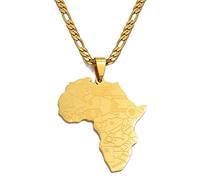 Map of Africa Wth Country Flags Map Pendant Necklaces For Men/Women,Stainless Steel African Maps Jewelry(Gold Color,Length45cm Width3mm)