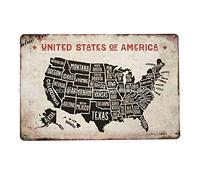 Map Of America Metal Tin Sign Garden Reproductions Metal Sign Indoor Outdoor Decoration Sign 8x12 inch