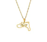 Map Of Ethiopia Pendant Necklaces - Tigray District Ethnic Hip Hop Maps Flag Charm Pendant Necklace For Women Men Clavicle Chain Sweater Thin Chain Jewelry Gift,Hollow Yellow,50Cm