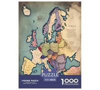 Map of Europe Jigsaw Puzzles Puzzles for Adults Kids. 1000 Piece Whimsical Challenge Toy Educational Games Home Decoration for Educational Games Gifts 38x26cm/1000pcs