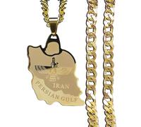 Map Of Iran Symbol Shape Pendant Necklace - National Outline Ethnic Maps Charm Patriotic Letter Dangle Ornament,Unisex Ethnic Style Map Hip Hop Jewelry For Couple Gift,Yellow,60Cm