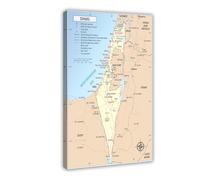 Map of Israel Canvas Print Wall Art Landscape Picture Painting Poster for Living Room Bedroom Office Decor 24x36inch(60x90cm) Frame