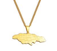 Map of Jamaica With City Pendant Necklaces for Women Men Stainless Steel Jamaica Maps Chains Jewelry(Gold Color,45cm)