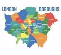Map of London Boroughs Districts Map Wall Sticker Self Adhesive Poster Wall Art Size 1000mm wide x 600mm deep (large)