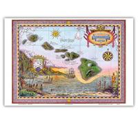 Map of Old Hawaii - The Islands of Hawaii - Vintage Map by Steve Strickland - Master Art Print (Unframed) 13in x 19in
