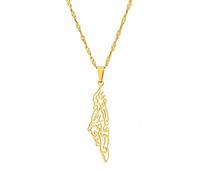 Map Of Palestine Necklace,Hollow And Simple And Palestine Map Pendant With National Boundaries And Palestine Outline Pendant Necklace Men Women Boys,Yellow,50Cm