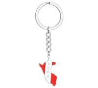 Map of Peru Key Chain for Women Men Steel Gold Silver Color Peru Flag Keychain Bag Accessories Jewelry Gift Travel Lovers Gift, Silver (Silver), One Size