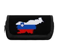 Map of Slovenia Flag Cute Double Pencil Case Large Capacity Portable Pen Pouch with Zippered