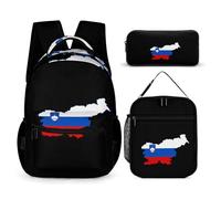 Map of Slovenia Flag Printed Dayback Set with Lunch Bag And Pencil Case Lightweight Classic Backpack Set 3pcs