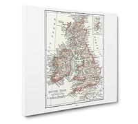 Map of the British Isles Canvas Print | Gallery Wrapped 30mm Frame Wall Art | 20x20 inches | Ready to Hang | Retro Maps Picture | Living Room Bedroom Lounge Office