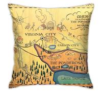 Map Of The Ponderosa From Bonanza Throw Pillow Covers 18"X18" Cozy Velvet Square Throw Pillowcases Home Decor For Bed Couch Sofa Living Room Cushion Cover