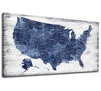 Map of The United States Canvas Wall Art, Vintage America Map Wall Decor, USA Map Canvas Pictures Prints for Bedroom Office Kitchen Living Room Home Decor Framed Artwork Ready to Hang 24"x 48"