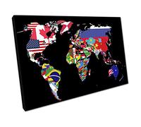 Map of the world countries made from nation flags Ready to Hang Canvas Wall Art Print Picture For Home Office Decor 61x41cm (24x16In)