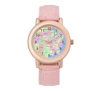 Map of USA with State Names Women's Wrist Watch Easy Reader with Leather Strap Analog Display Wonderful Ladies Gifts