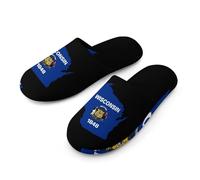 Map of Wisconsin Flag Cotton Slippers for Men Memory Foam House Slippers Soft Anti-skid Sole Indoor Outdoor Shoes