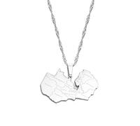 Map of Zambia With City Pendant Necklaces for Women Girls Stainless Steel Zambian Maps Chains Jewelry(Silver Color,45cm)