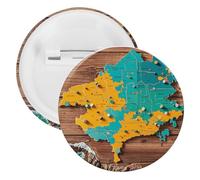 Map on Wooden Background Badge Metal Round Pins, Lightweight Brooch for Backpack, Fashion Button Pins Badge for Shirts, Jackets, Shawl Coat, Unisex, 12PCS, Tinplate, metal round pins