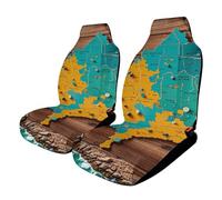 Map on Wooden Background Car Seat Covers Universal, 2PCS Carseat Protector - Stretchable Fabric, Anti-Slip Elastic Car Seat Protector for Cars, SUV, Trucks