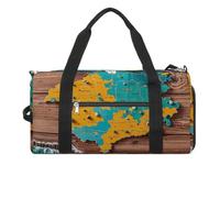 Map on Wooden Background Gym Bag for Men Women, Waterproof Gym Tote Bags, Large Duffel Bag for Travel Workout