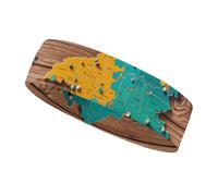 Map on Wooden Background Headbands for Women & Men Sports Headband, Fits All Head Sizes, Ultra Absorbent & Non-Slip Sweatband for Running, Yoga, Gym