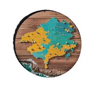 Map on Wooden Background Spare Tire Cover, 36inch Oxford Wheel Protector Travel Accessories, Waterproof Dustproof Wheel Tire Covers for RV Jeep SUV Camper Truck