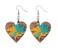 Map on Wooden Background Wooden Earrings for Women, Vintage Elegant Wood Jewelry, Lightweight Earrings for Wedding, Party, Everyday Jewelry Gift, Love, Wood, wood