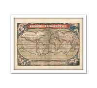 Map Ortelius 1579 World Earth Continents Ornate Artwork Framed Wall Art Print 18X24 Inch