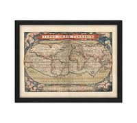 Map Ortelius 1579 World Earth Continents Ornate Artwork Framed Wall Art Print 18X24 Inch