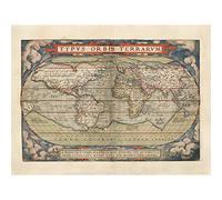 Map Ortelius 1579 World Earth Continents Ornate Premium Wall Art Canvas Print 18X24 Inch