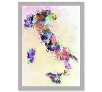 Map Painting Italy Sardinia Sicily Paint Splash Colour A4 Artwork Framed Wall Art Print Artery8 Light Grey One Size