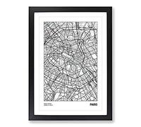 Map Paris France Framed Print | A2 Black Framed Wall Art | Ready to Hang | Modern Map Picture | Living Room Bedroom Lounge Office