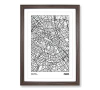 Map Paris France Framed Print | A2 Walnut Framed Wall Art | Ready to Hang | Modern Map Picture | Living Room Bedroom Lounge Office
