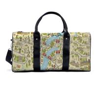 Map Pattern Foldable Travel Duffle Bag - Waterproof Gym/Overnight Bag, 47x22x25cm Carry-on, Fits 15” Laptop