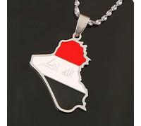 Map Pendant Necklace - Country Iraq Map Flag Pendants Necklace,Charm Pendant Iraq Maps Thin Chain Necklaces, Hip Hop Map Ethnic Jewelry,For Men Women Anniversary Party Gift,Silver,50Cm/19.6Inch