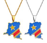 Map Pendant Necklaces,Democratic Republic Of The Congo Map Colored Flag Pendant Drc Kinshasa Necklace Classic Hip Hop Jewelry For Women Men Trend Party Gift Fashion Jewelry,Gold,45Cm/17.7Inches