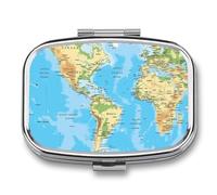 Map Pill Box 2 Compartment Medicine Organizer Portable Pill Container Square Pill Holder for Pocket Travel Pill Case for Purse
