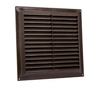 Map Plastic Louvre Air Vent with Flyscreen, for Openings 9" x 9" (229mm x 229mm), Triple Brick Grille Cover for Interior & Exterior Use, Brown
