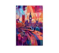 Map Poster - Geometric London Underground Map Reimagined with Colorful Polygon Patterns, Featuring Big Ben And London Eye in Contemporary Style Wall Art Mural Modern Decoration Hanging Art Poster 20x3